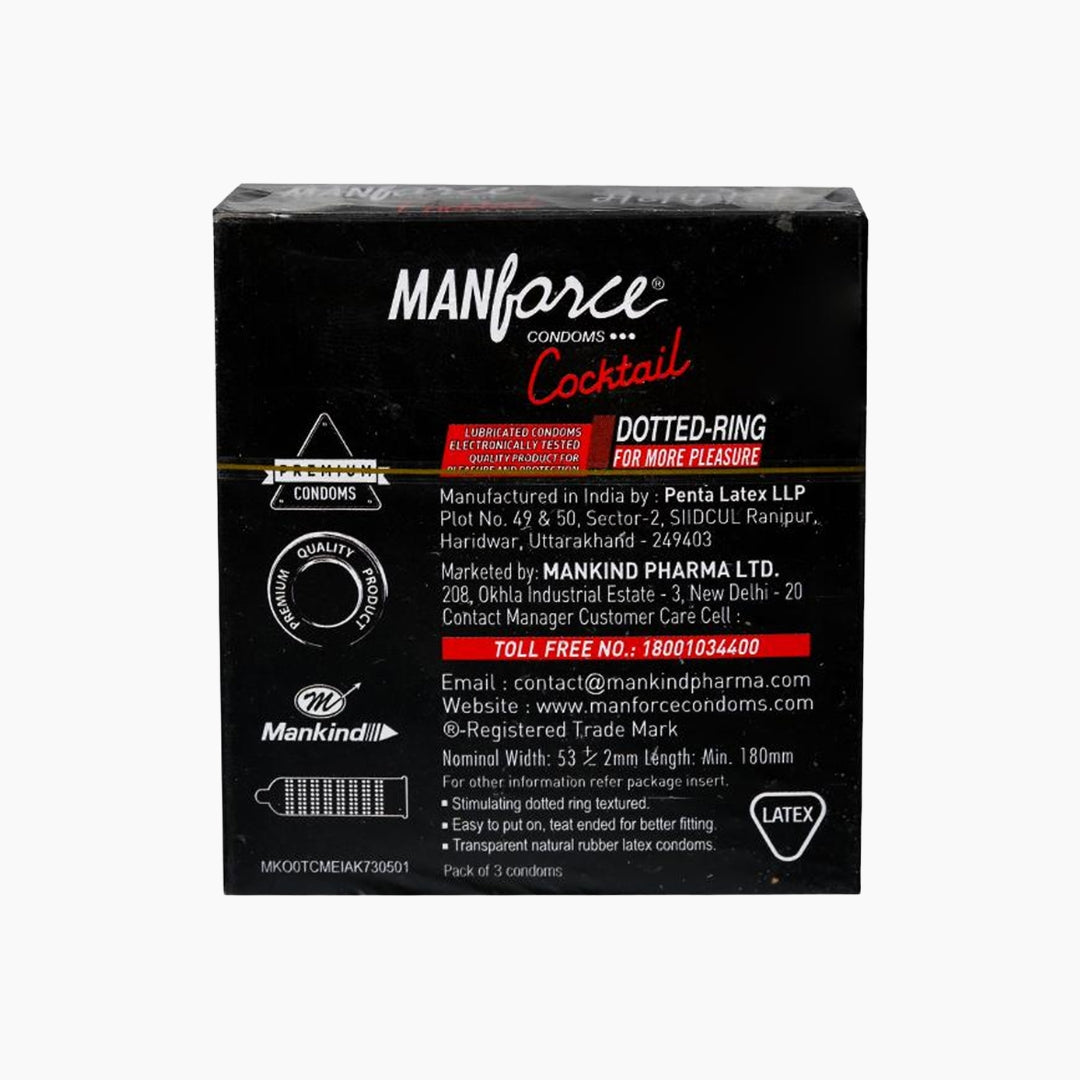 Manforce Cocktail Strawberry & Vanilla Flavoured Condoms (Pack of 3) – Dotted Ring | Buy 4 Get 1 Free | Combo of 5 Packs (15 Condoms Total)