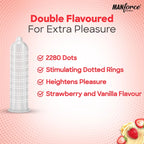 Manforce Cocktail Strawberry & Vanilla Flavoured Condoms (Pack of 3) – Dotted Ring | Buy 4 Get 1 Free | Combo of 5 Packs (15 Condoms Total)